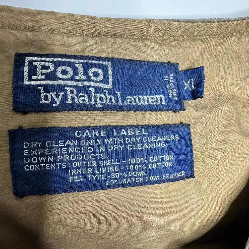 Vintage 90s Polo Ralph Lauren Goose Down Hunting Puffer Vest XL Green